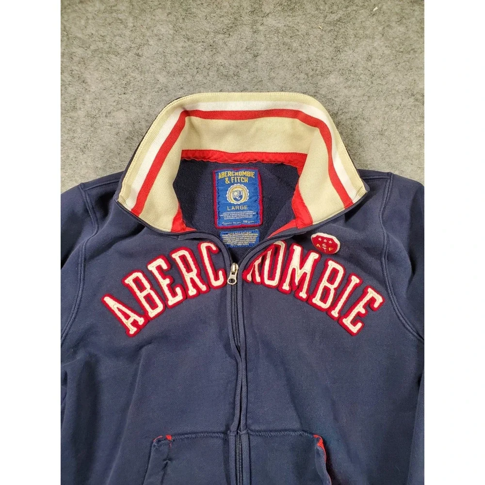 VTG Y2K Abercrombie & Fitch Jacket Mens Large Navy Varsity Bomber Zip Up Patch